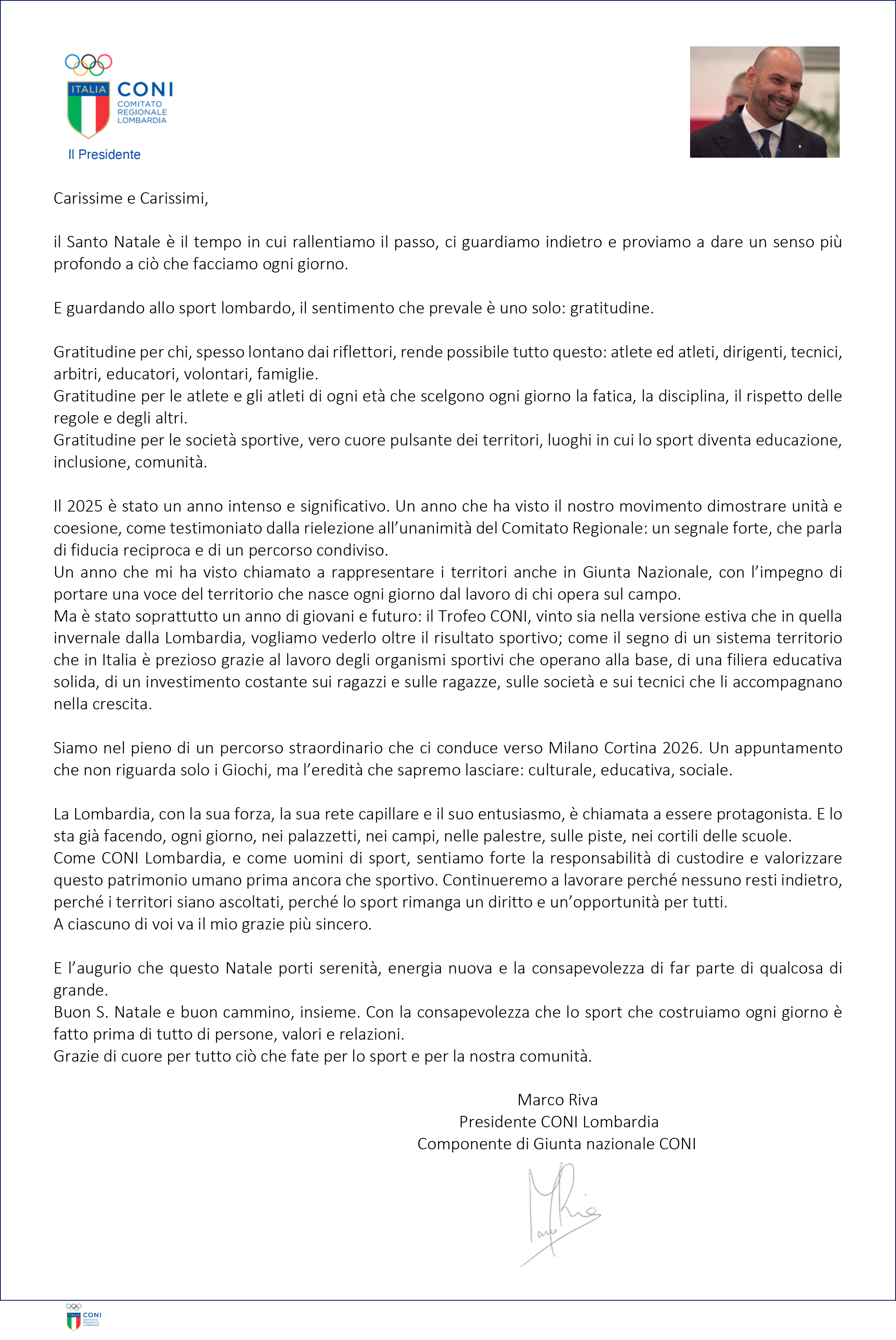 Messaggio Presidente Riva Auguri Natale2025 Lomb