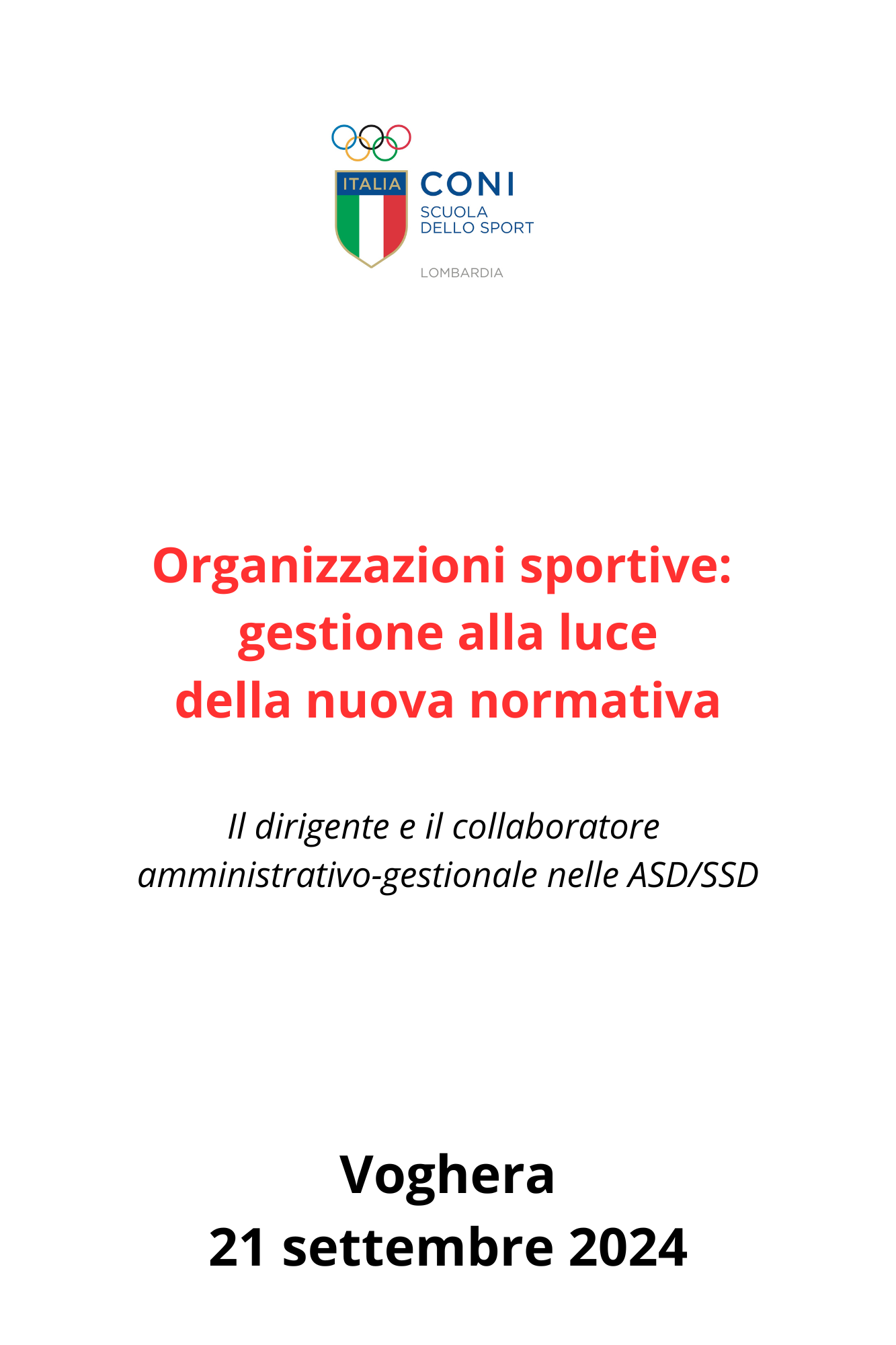 Voghera – Organizzazioni sportive: gestione alla luce della nuova normativa